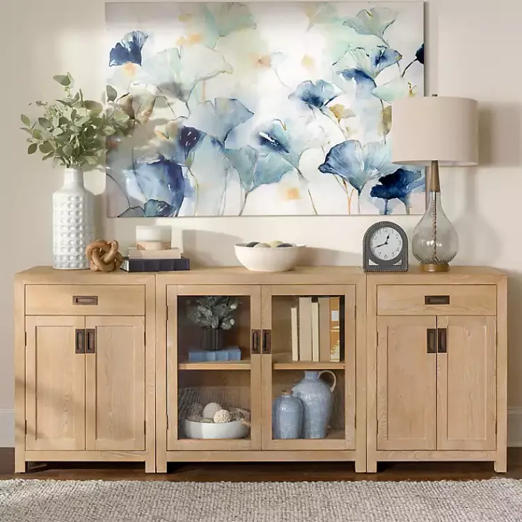 Kirklands Home Natural Wood Glass Door Modular Cabinet Tan Discount
