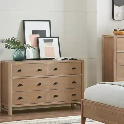 Kirklands Home Natural Wood Grain 6-Drawer Dresser Tan New