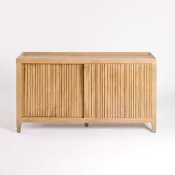Kirklands Home Natural Wood Hughes Sliding Door Cabinet Tan Discount