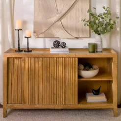 Kirklands Home Natural Wood Hughes Sliding Door Cabinet Tan Discount