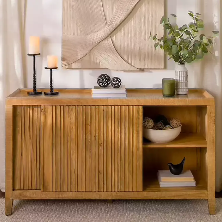 Kirklands Home Natural Wood Hughes Sliding Door Cabinet Tan Discount