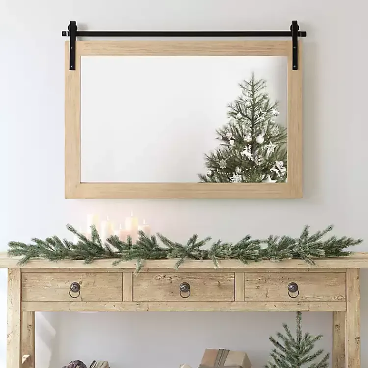 Kirklands Home Natural Wood Metal Barn Door Wall Mirror Hot