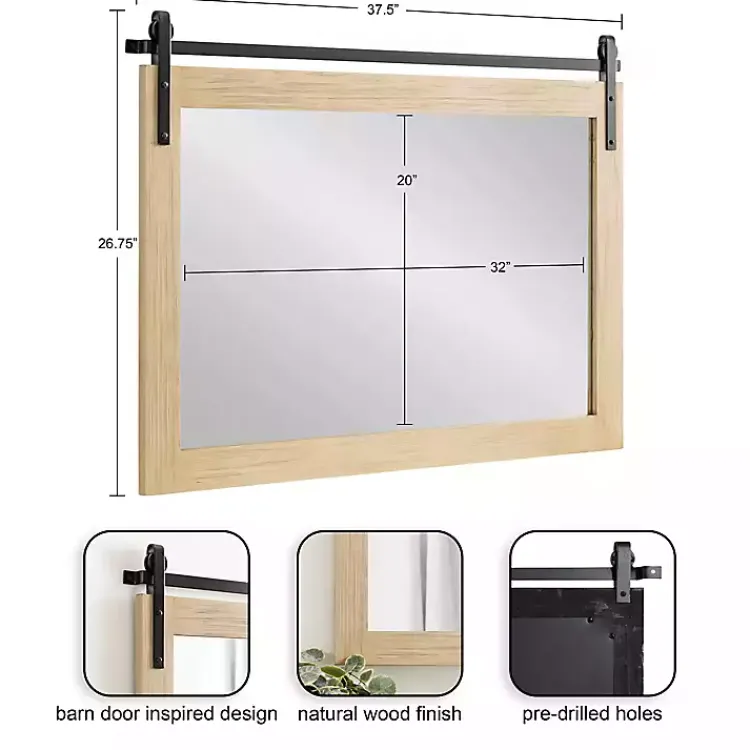 Kirklands Home Natural Wood Metal Barn Door Wall Mirror Hot