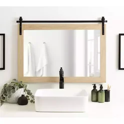 Kirklands Home Natural Wood Metal Barn Door Wall Mirror Hot