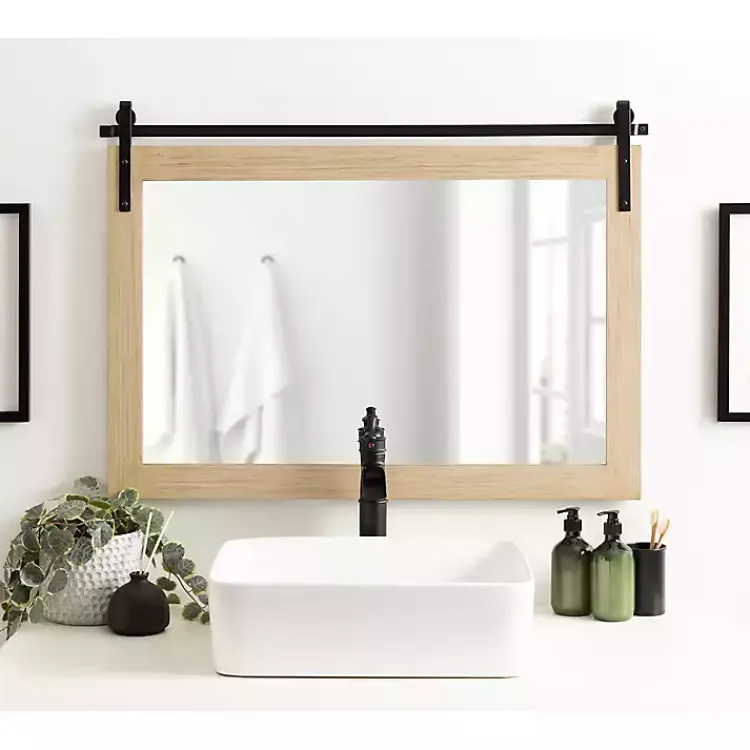Kirklands Home Natural Wood Metal Barn Door Wall Mirror Hot