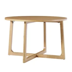 Kirklands Home Natural Wood Modern Round Dining Table Tan Hot
