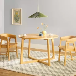 Kirklands Home Natural Wood Modern Round Dining Table Tan Hot