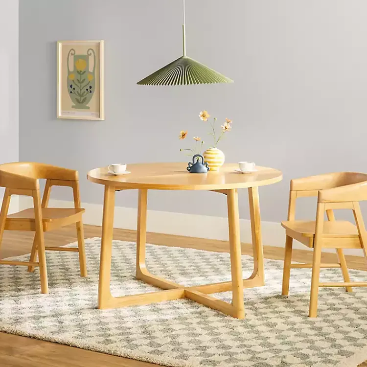 Kirklands Home Natural Wood Modern Round Dining Table Tan Hot