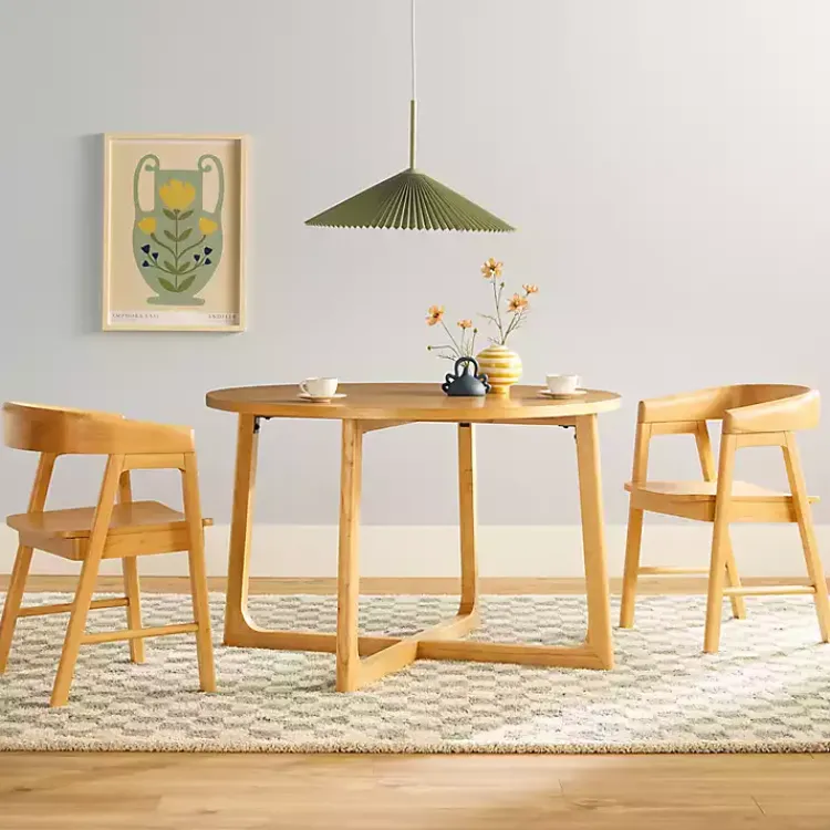 Kirklands Home Natural Wood Modern Round Dining Table Tan Hot