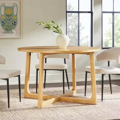 Kirklands Home Natural Wood Modern Round Dining Table Tan Hot