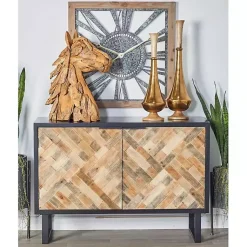Kirklands Home Natural Wood Mosaic Paneling Cabinet Discount