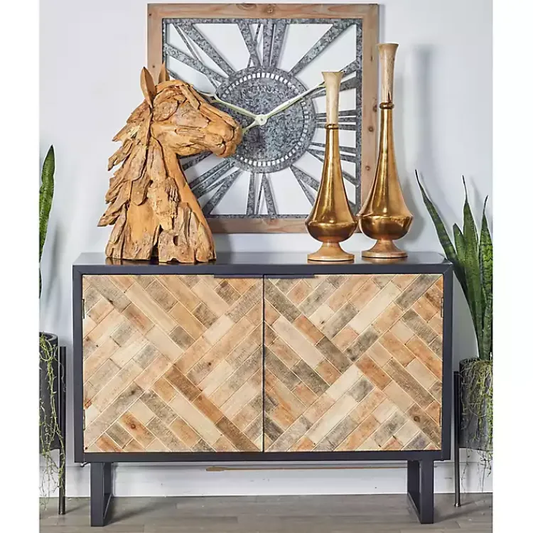 Kirklands Home Natural Wood Mosaic Paneling Cabinet Discount