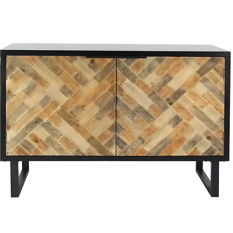 Kirklands Home Natural Wood Mosaic Paneling Cabinet Discount