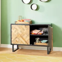 Kirklands Home Natural Wood Mosaic Paneling Cabinet Discount