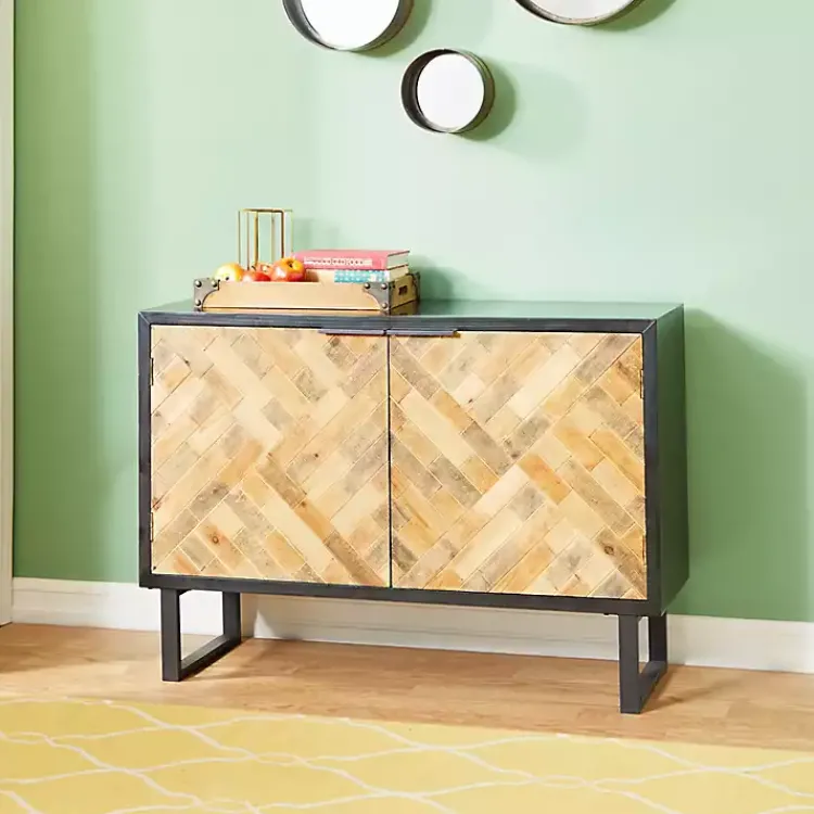 Kirklands Home Natural Wood Mosaic Paneling Cabinet Discount