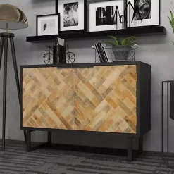 Kirklands Home Natural Wood Mosaic Paneling Cabinet Discount