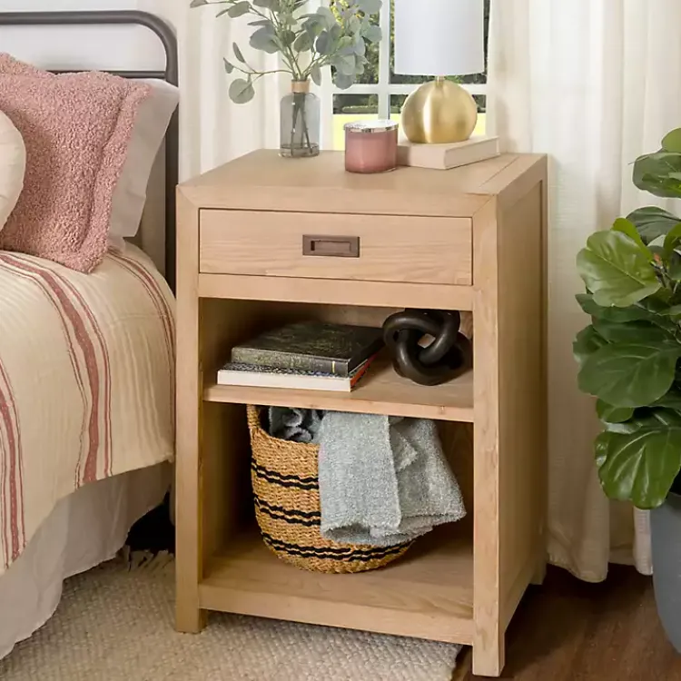 Kirklands Home Natural Wood Open Shelf Modular Cabinet Tan Hot