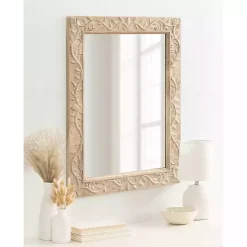 Kirklands Home Natural Wood Ornate Carved Wall Mirror Tan Best