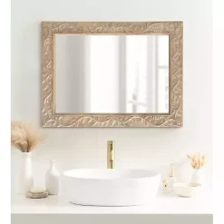 Kirklands Home Natural Wood Ornate Carved Wall Mirror Tan Best