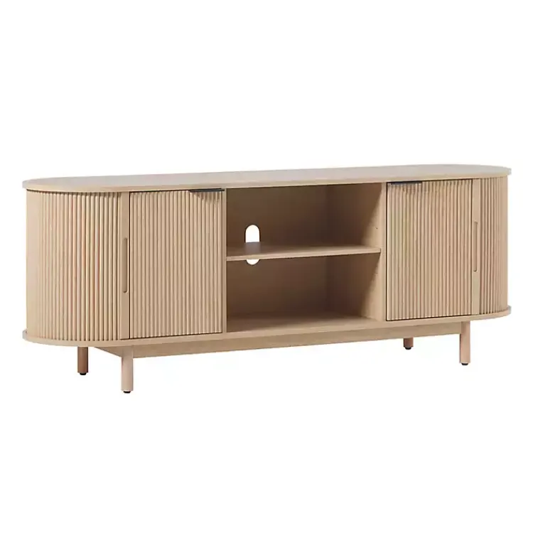 Kirklands Home Natural Wood Reeded Oval TV Sd Tan New