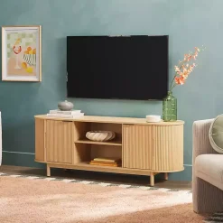 Kirklands Home Natural Wood Reeded Oval TV Sd Tan New