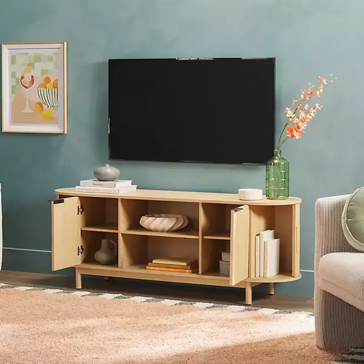 Kirklands Home Natural Wood Reeded Oval TV Sd Tan New