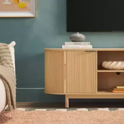 Kirklands Home Natural Wood Reeded Oval TV Sd Tan New