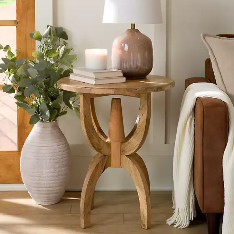 Kirklands Home Natural Wood Round Dori Side Table Tan Outlet
