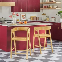 Kirklands Home Natural Wood Rounded Modern Counter Stool Tan Outlet