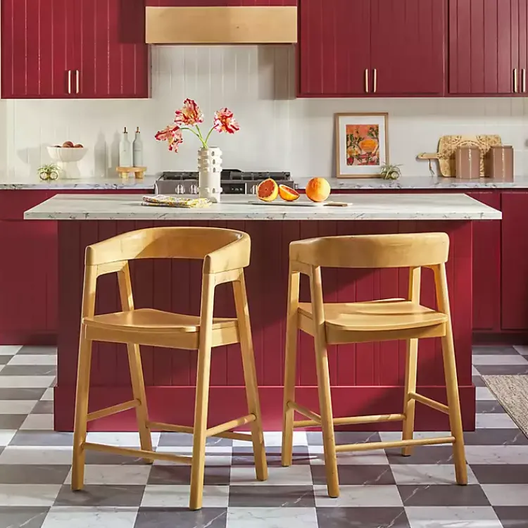 Kirklands Home Natural Wood Rounded Modern Counter Stool Tan Outlet