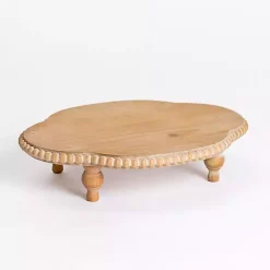 Decorative Accents>Kirklands Home Natural Wood Scalloped Beaded Riser Tan