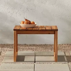 Kirklands Home Natural Wood Slatted Box Leg Outdoor Side Table Tan Online