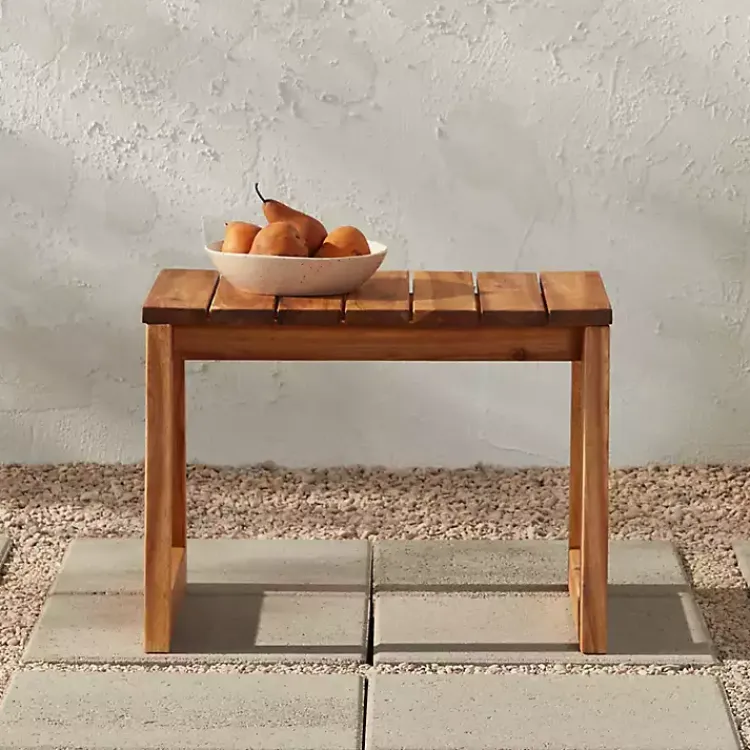 Kirklands Home Natural Wood Slatted Box Leg Outdoor Side Table Tan Online