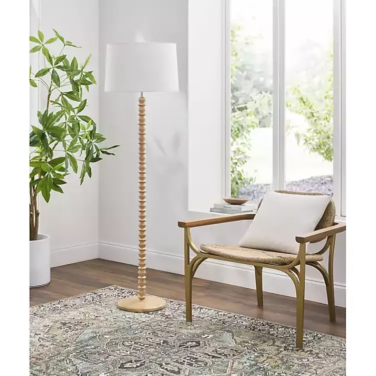 Kirklands Home Natural Wood Spindle Paduak Floor Lamp Tan Clearance