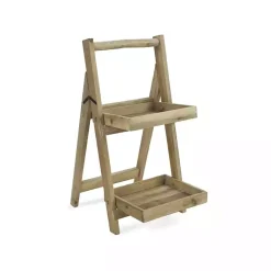 Kirklands Home Natural Wood 2-Tier Folding Plant Stand, 30 in. Brown Discount