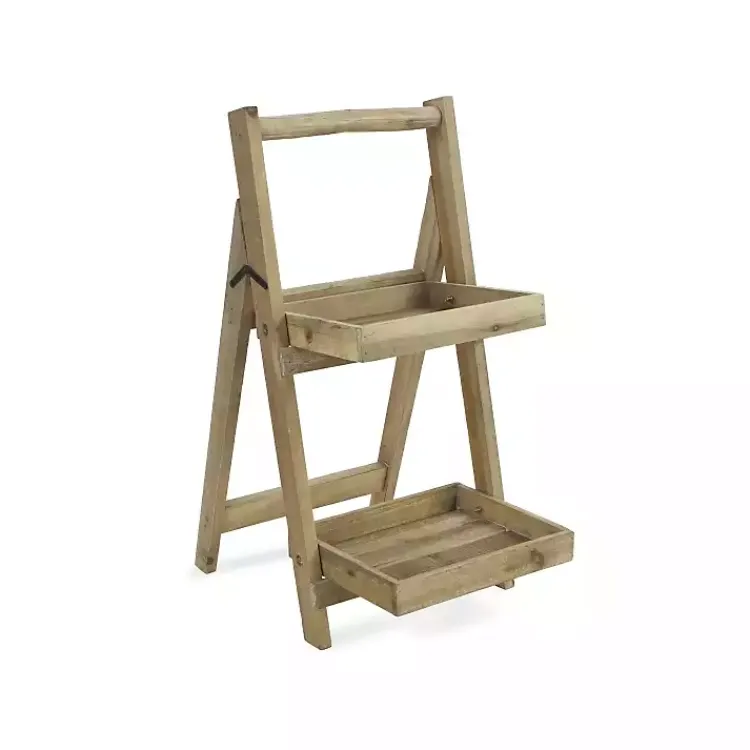 Kirklands Home Natural Wood 2-Tier Folding Plant Stand, 30 in. Brown Discount