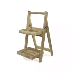 Kirklands Home Natural Wood 2-Tier Folding Plant Stand, 30 in. Brown Discount