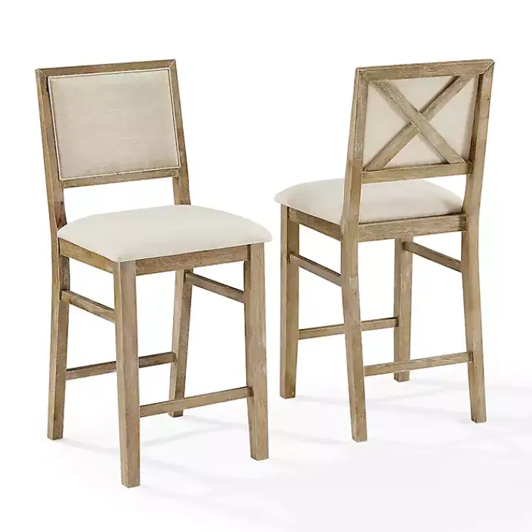 Kirklands Home Natural Wood Upholstered Counter Stools, Set of 2 Tan Outlet