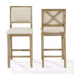Kirklands Home Natural Wood Upholstered Counter Stools, Set of 2 Tan Outlet