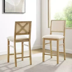 Kirklands Home Natural Wood Upholstered Counter Stools, Set of 2 Tan Outlet