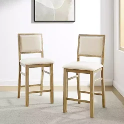 Kirklands Home Natural Wood Upholstered Counter Stools, Set of 2 Tan Outlet