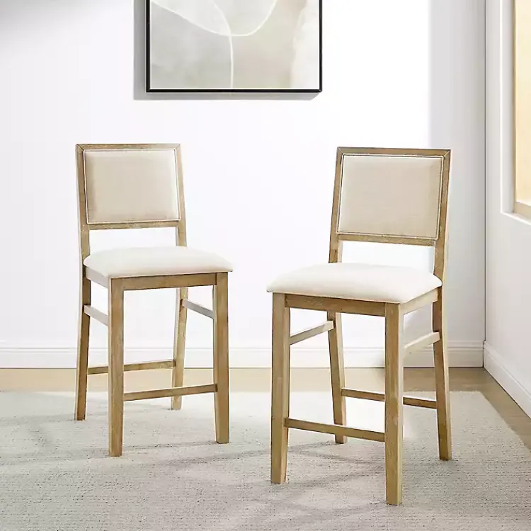 Kirklands Home Natural Wood Upholstered Counter Stools, Set of 2 Tan Outlet