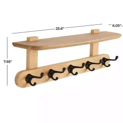 Kirklands Home Natural Wood Wall Shelf with Hooks Best