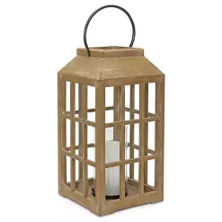 Lanterns>Kirklands Home Natural Wood Windowpane Lantern, 22 in. Tan