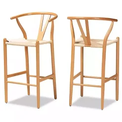 Kirklands Home Natural Wood Woven Yarn Seat Bar Stools, Set of 2 Tan Discount