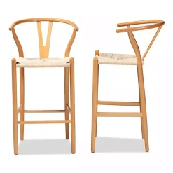 Kirklands Home Natural Wood Woven Yarn Seat Bar Stools, Set of 2 Tan Discount