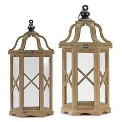 Lanterns>Kirklands Home Natural Wood X-Frame Lanterns, Set of 2 Tan