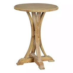 Kirklands Home Natural Wooden Arched Base Round Top Accent Table Tan Hot