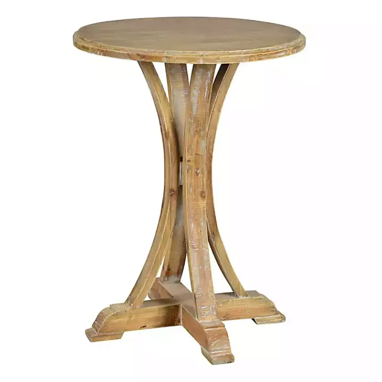 Kirklands Home Natural Wooden Arched Base Round Top Accent Table Tan Hot