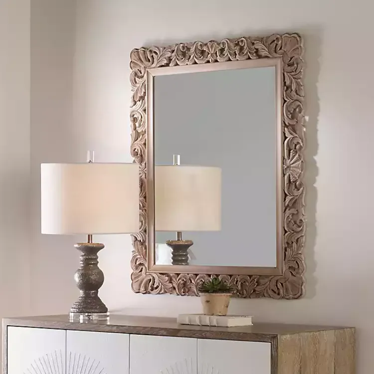 Kirklands Home Natural Wooden Beveled Wall Mirror Online